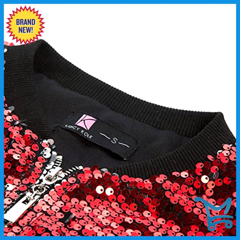 Sequin Bomber Jacket With Pockets, Long Sleeve Fr… - image 4